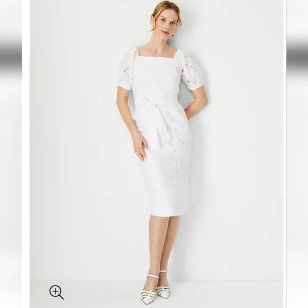 Floral Eyelet Puff Sleeve Sheath Dress - Picture 4 of 7